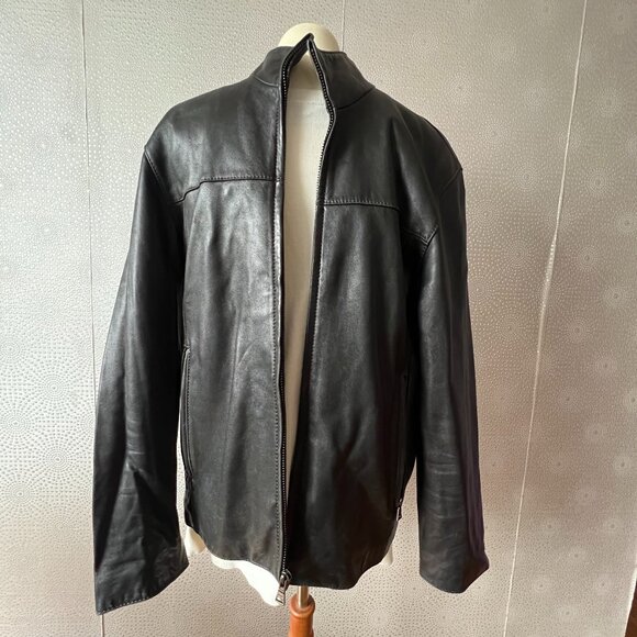 Marc New York Men's Black Long Sleeve High Neck Full Zip Leather Black Jacket
